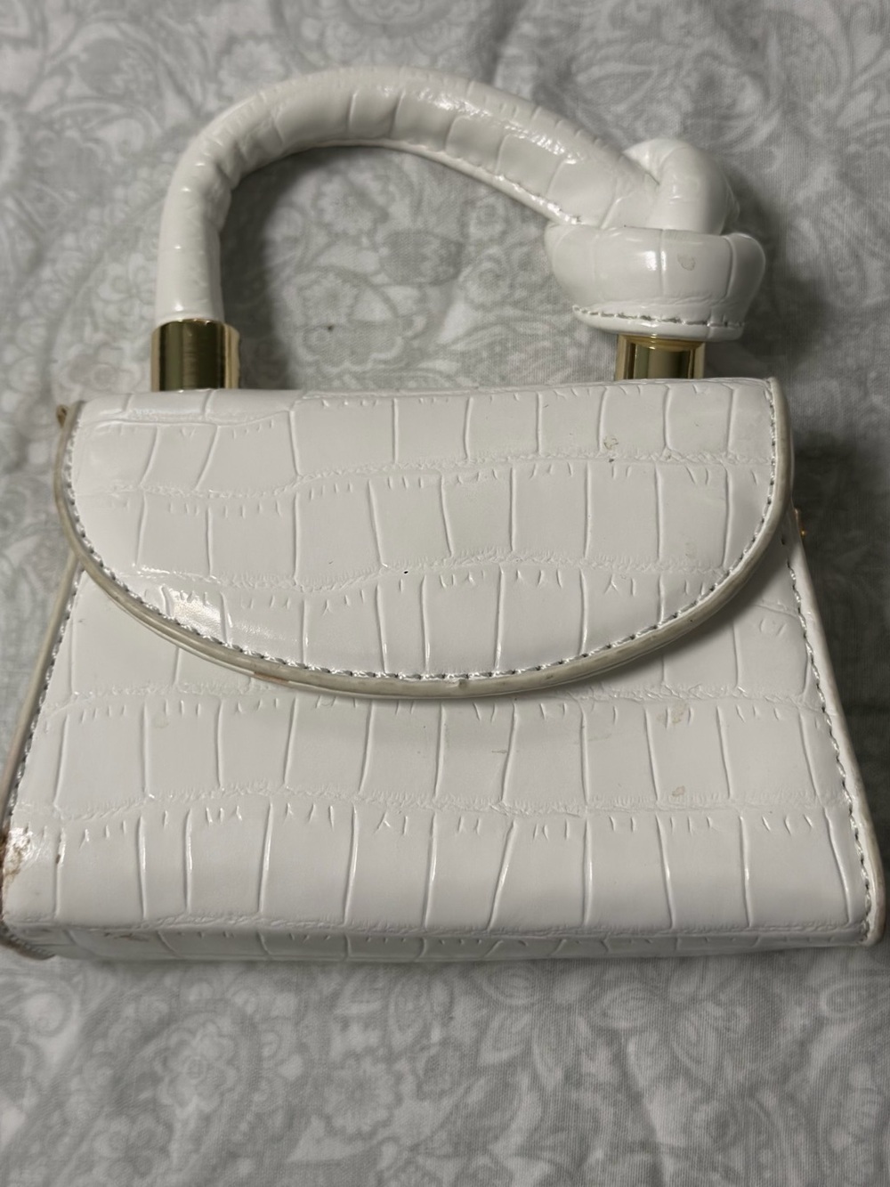 A Classy Chic Boutique White Croc-Embossed Mini Top-Handle Bag